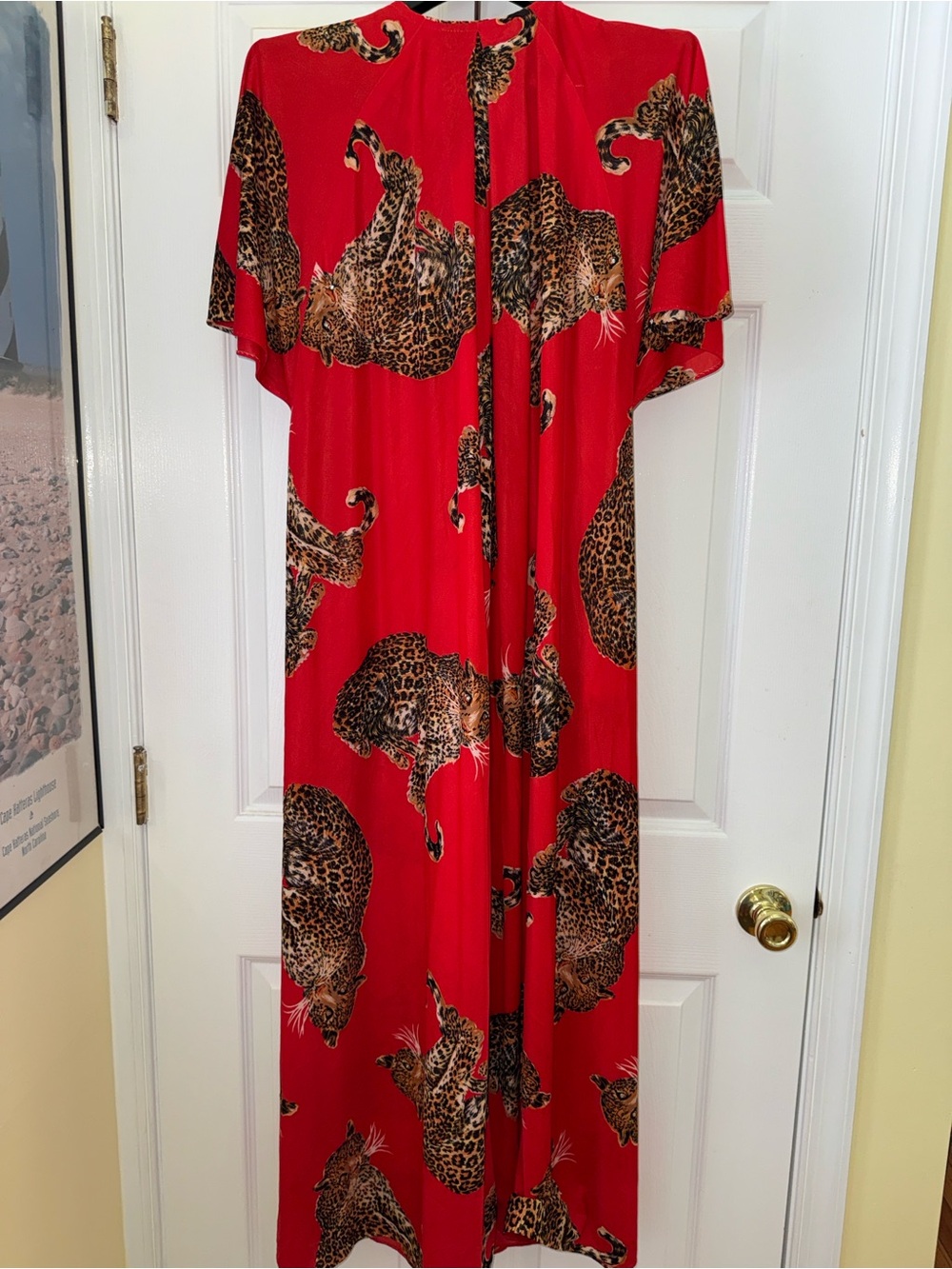 Vintage 70’s Georgie Keyloun Production Red Leopard-Print Maxi Dress/Kaftan